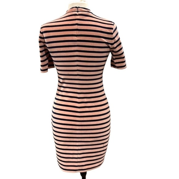 T Alexander Wang Velour Stripe Short Sleeve Stretch Dress SZ S Peach Navy - Picture 4 of 7